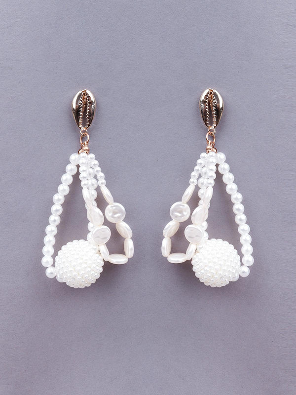 Women's White Beaded Rounded Drop Statement Earrings G - Odette