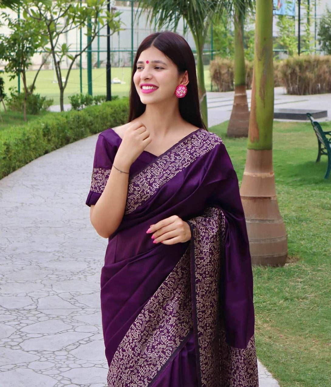 Wine Purple Banglori Handloom Raw Silk Saree - Indiakreations