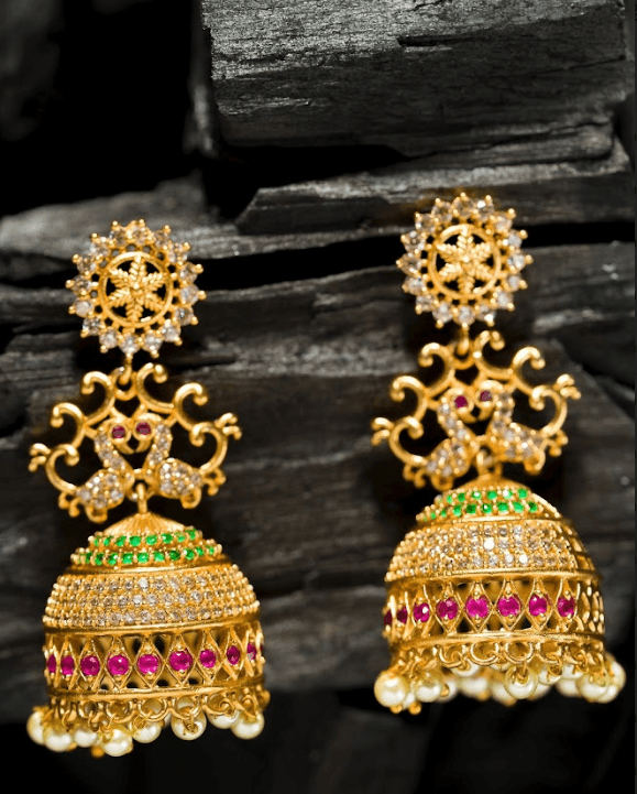 Women's Gold Plated Contemporary Stone Jumki Earrings - Alankara - Indiakreations