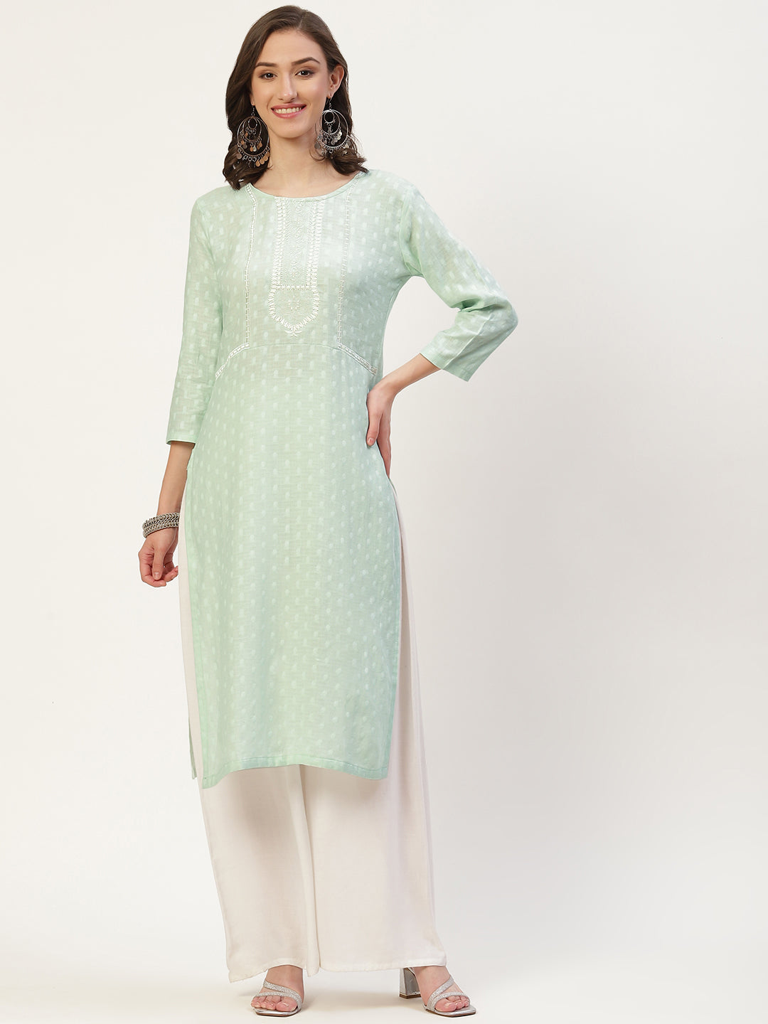 Women'S Elichi Cotton Embroidered Straight Kurta - Vaaba