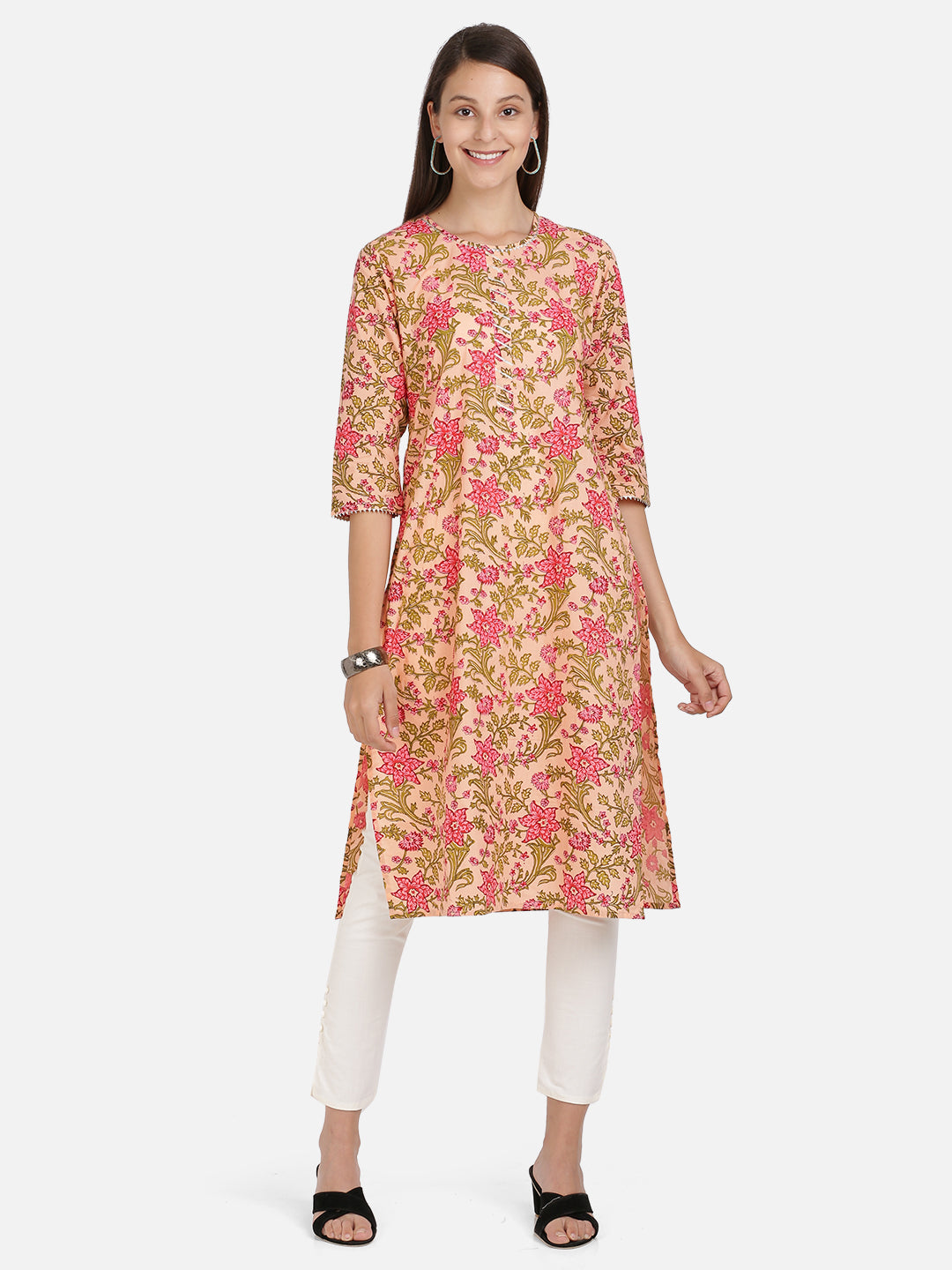 Women's Peach Cotton Kurti By Vbuyz (1Pc)