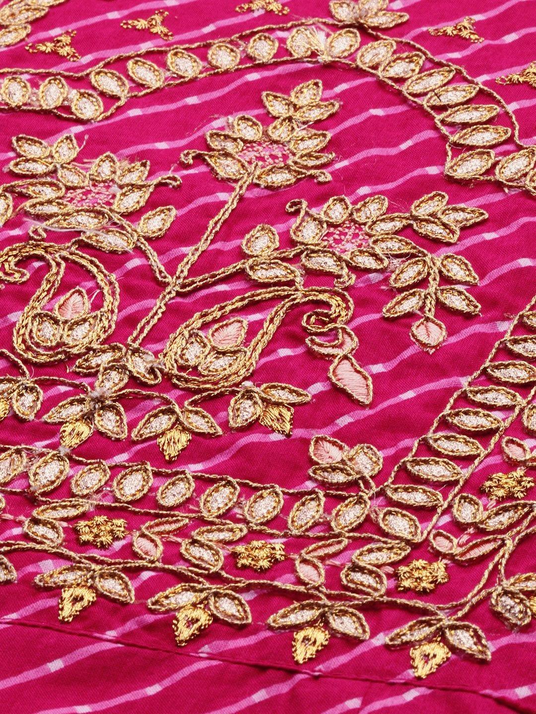 Women Magenta Pink & Gold-Toned Embroidered Anarkali Kurta - Indiakreations