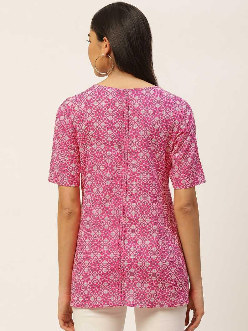 Women's Casual Regular Sleeves Floral Print Pink Top - Noz2Toz - Indiakreations