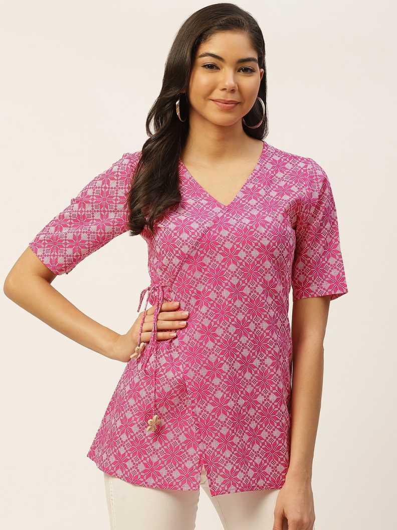 Women's Casual Regular Sleeves Floral Print Pink Top - Noz2Toz - Indiakreations