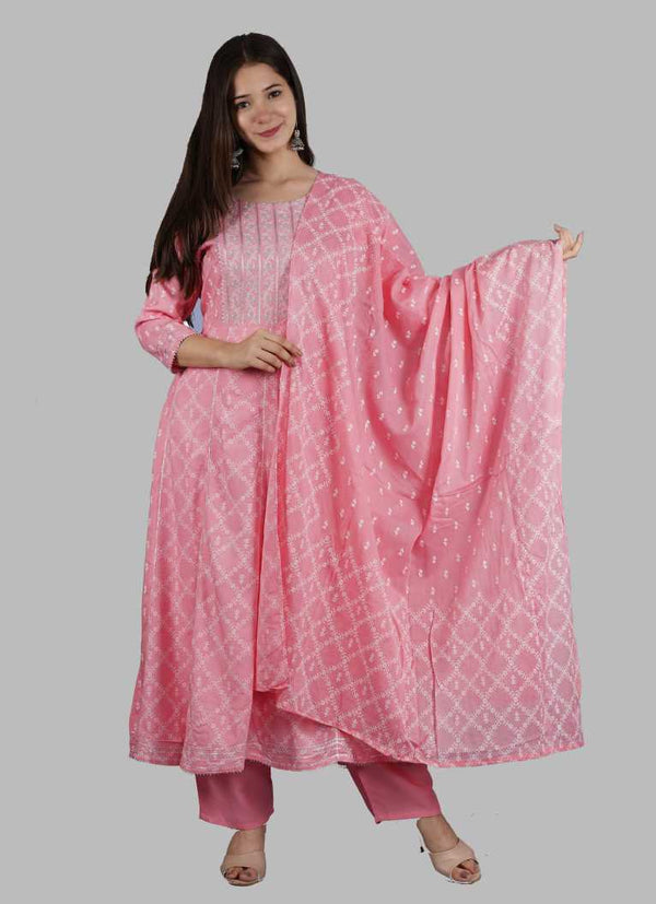 Women's Pink Kurta And Palazzo Set Rayon - Noz2Toz