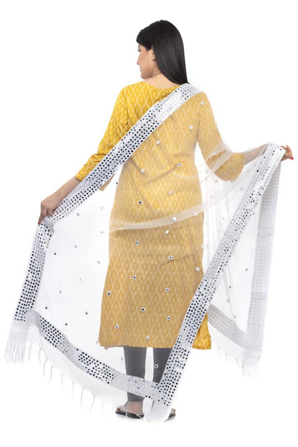 Women's Heavy Mirror Work White Dupatta Mfd0033 - Moeza