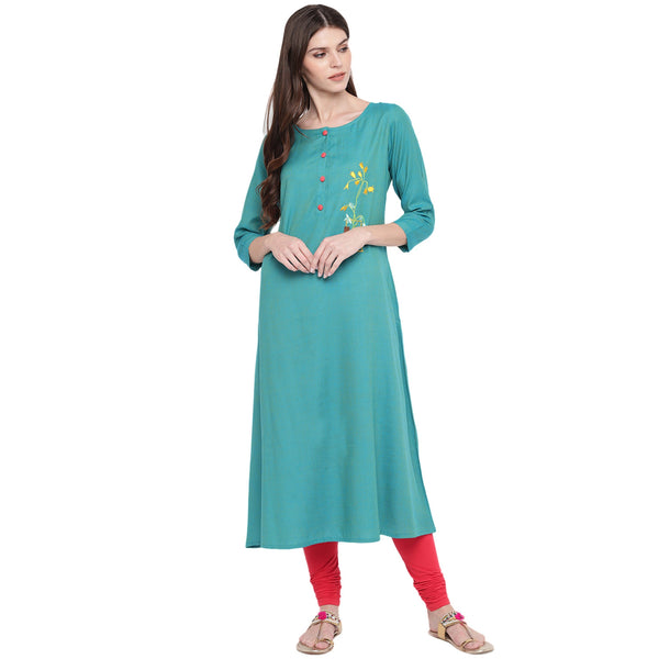 Women's Sky Blue Rayon Kurta By Vbuyz (1Pc)