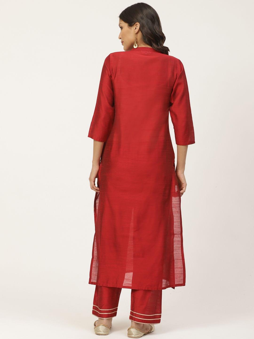 Red Yoke Design Kurta With Palazzos - Indiakreations