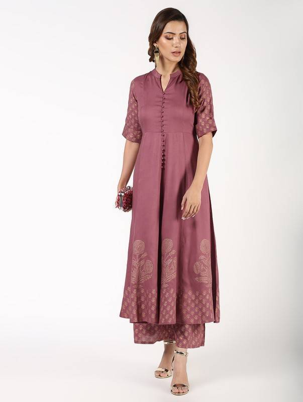 Women's Block Print Flared Anarkali Kurta - Aniyah