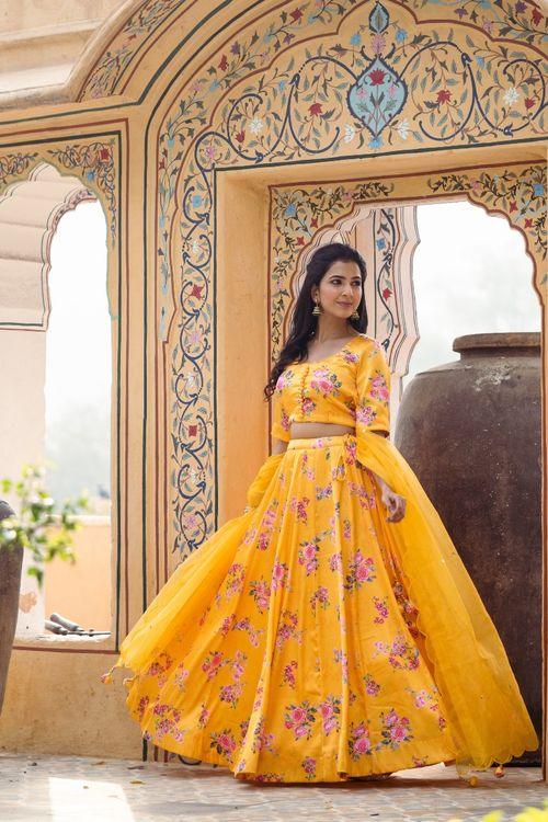 Yellow Floral Lehenga Set - Indiakreations