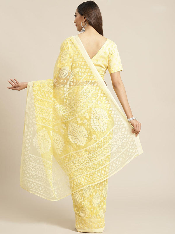 Yellow Woven Design Tissue Saree