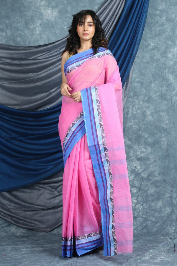 Women's Baby Pink Handwoven Cotton Tant Saree - Arhi