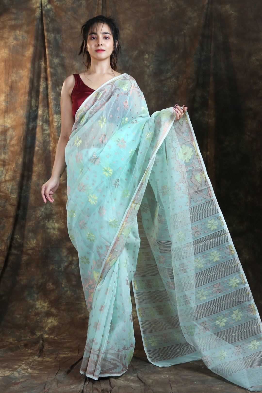 Women's Allover Floral Weaving Jamdani Saree - Arhi