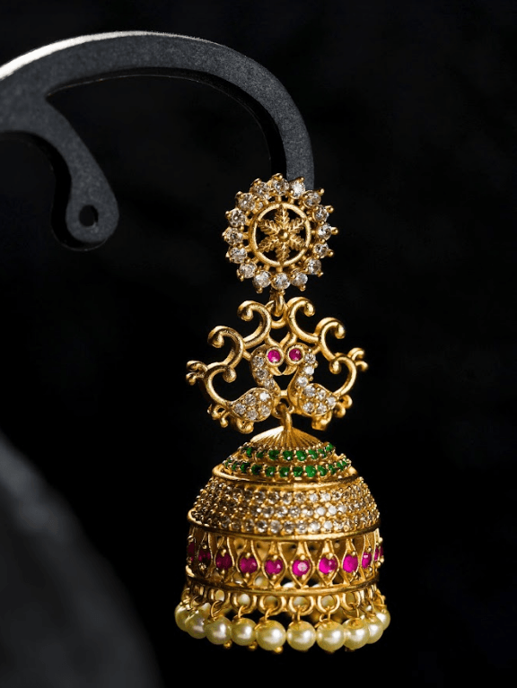 Women's Gold Plated Contemporary Stone Jumki Earrings - Alankara - Indiakreations