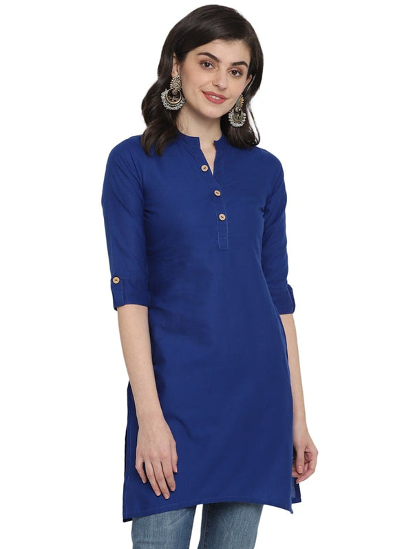 Blue Solid Cotton Straight Kurta - Noz2Toz